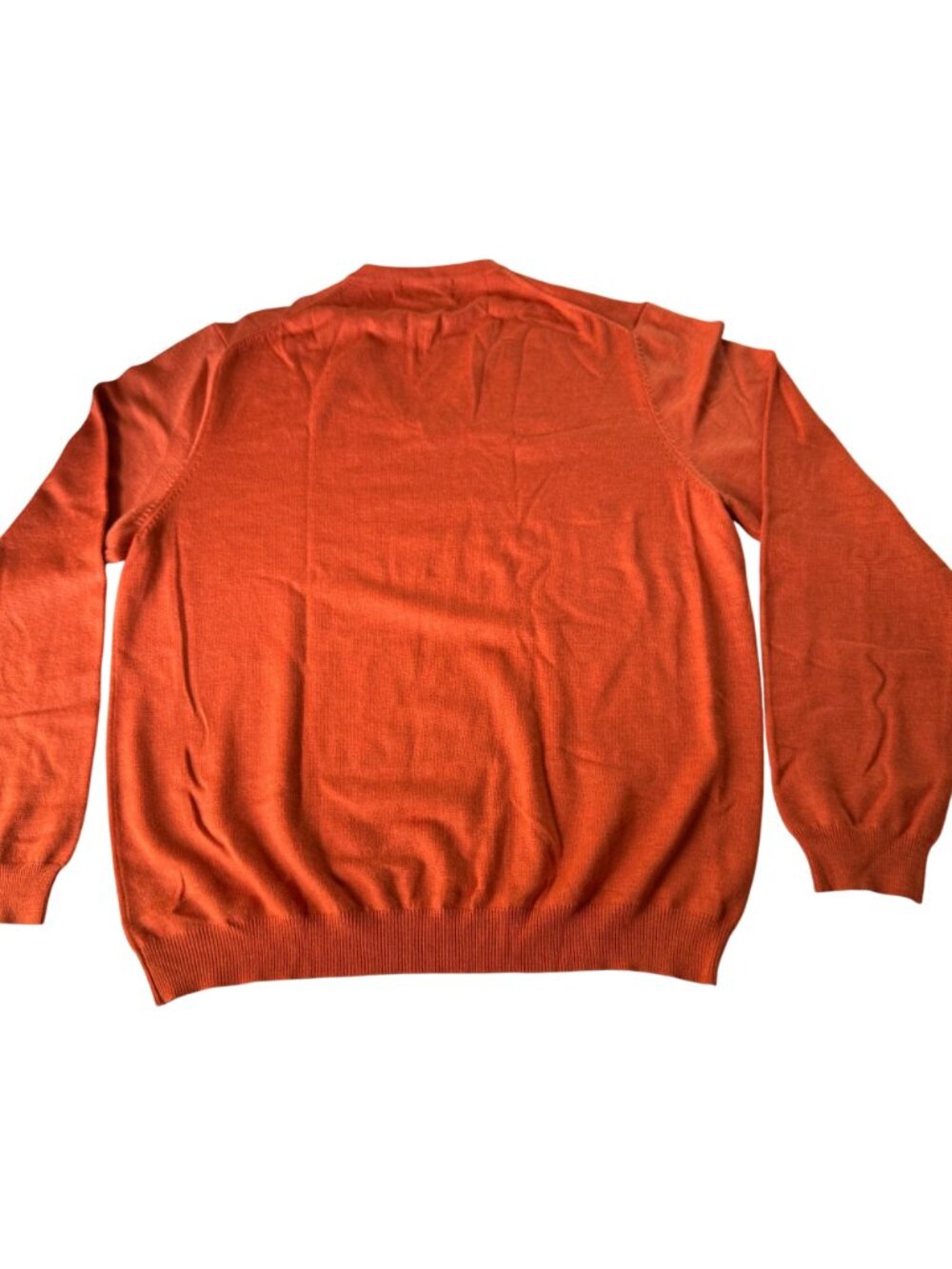 Brooks Brothers XL Mens V-Neck Sweater Burnt Orange Italian Wool Blend FLAW - Picture 3 of 7